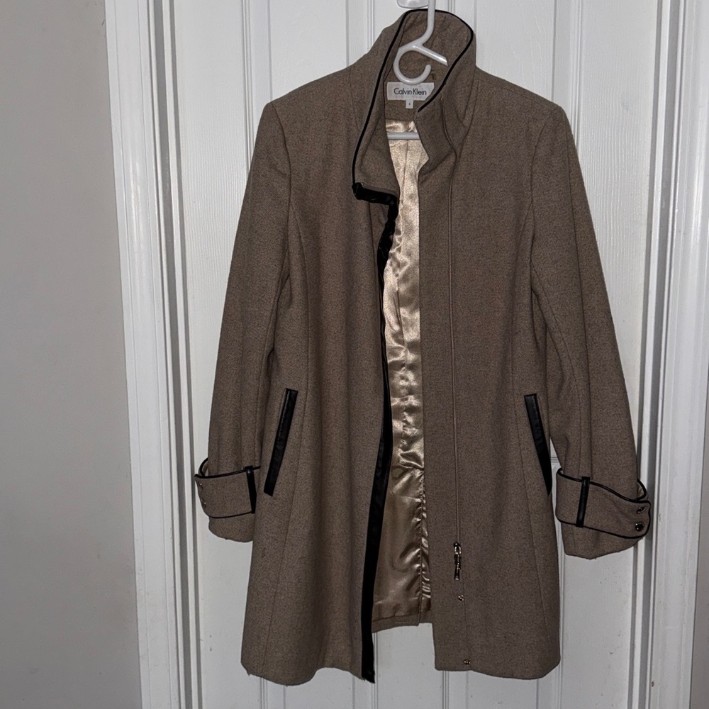 Calvin Klein Tan Jacket with Black Faux Leather Accents